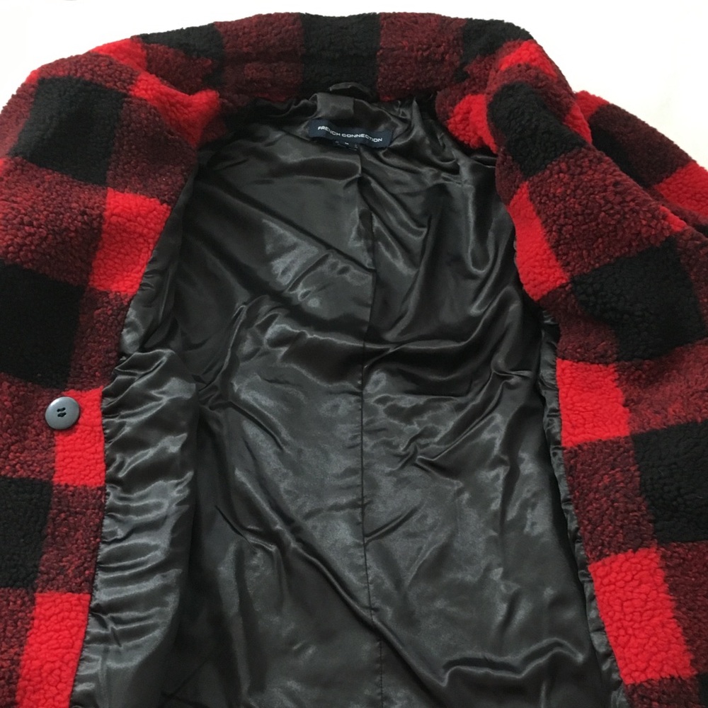 French Connection Plaid Faux Fur Teddy Coat - Picture 5 of 8